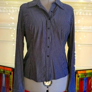 Vintage EXPRESS Super Stretchy black/white striped blouse, size Large